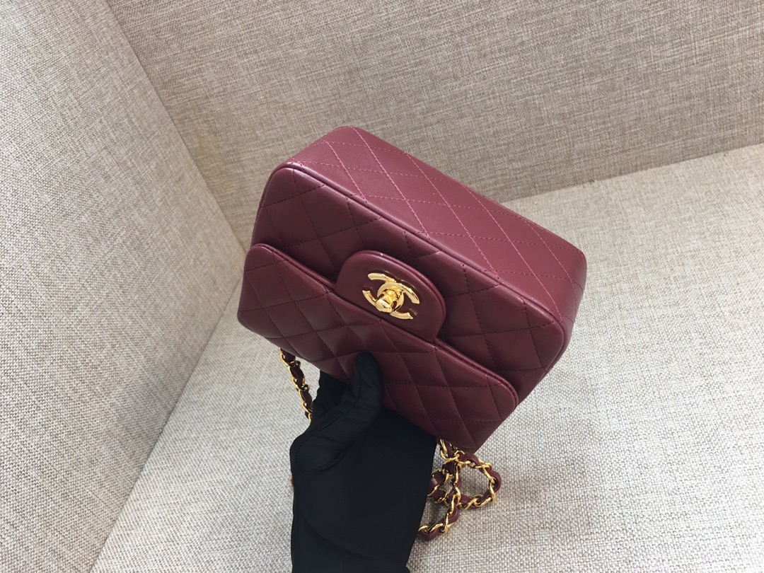 Mini Classic Flap Lambskin Bag A01115 Purplish Red/Gold